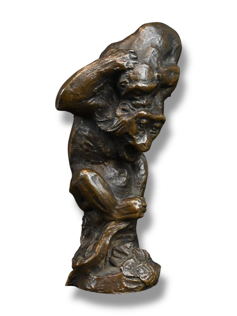 Coppia Di Scimmiette in Bronzo - Inizio XX Secolo-photo-3